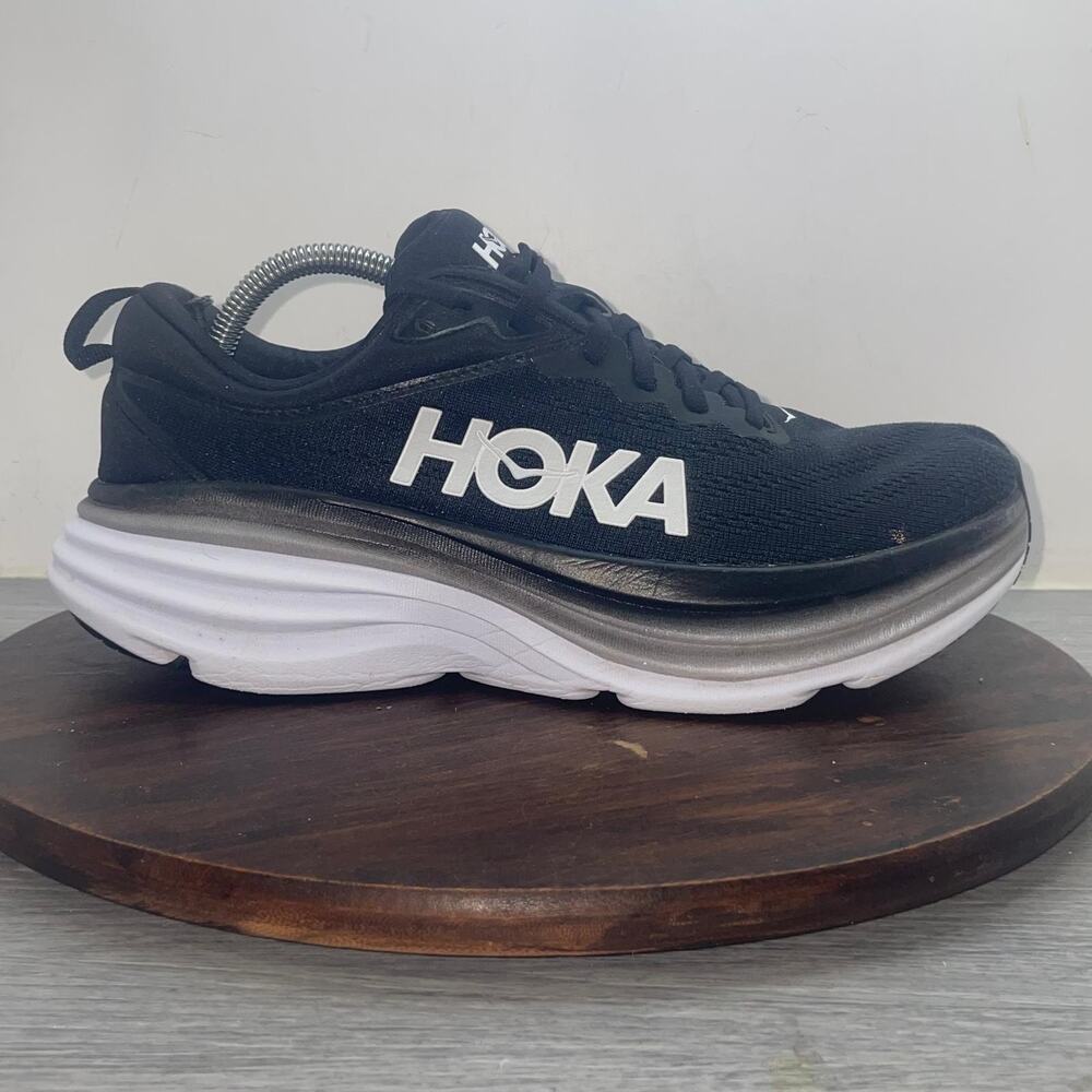 Hoka One One Bondi 8 Womens Size 10B Black White Athletic Running Shoes Sneakers